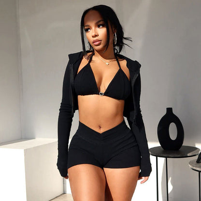 Women's Fashion Wear Sexy Triangle Cup Hooded Long Suits