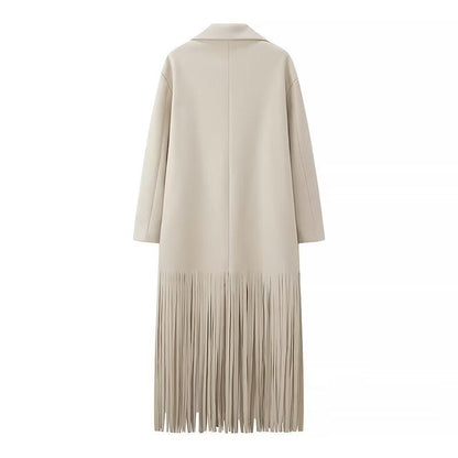 Women's Button Long Tassel Collar Hidden Hook Coats