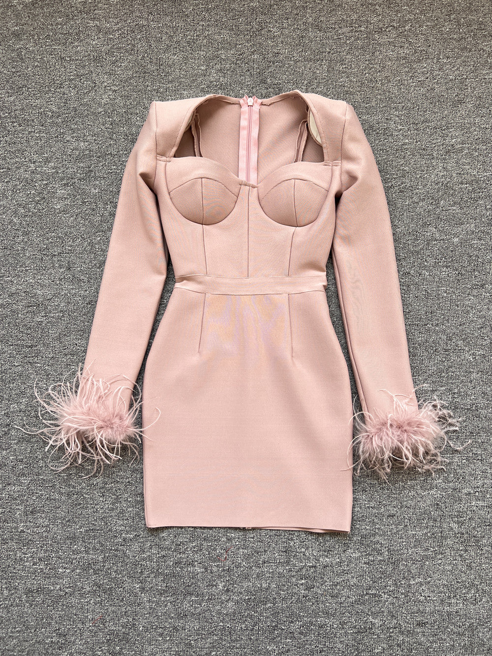 Women's Fashion Temperament Long Sleeve Tight Feather Dresses