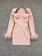 Women's Fashion Temperament Long Sleeve Tight Feather Dresses