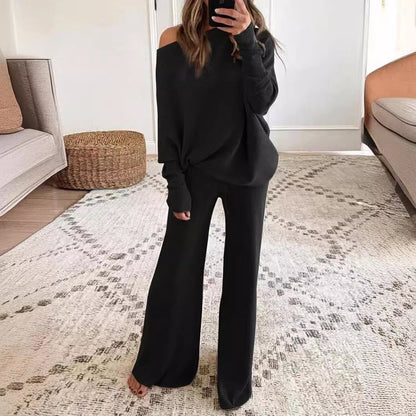 Women's Color Round Neck Long Sleeve Casual Suits