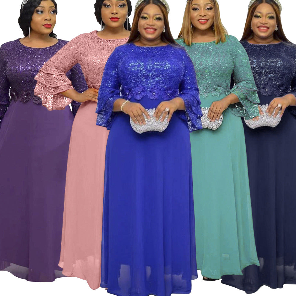 Women's African Wear Lace Chiffon Dress Plus Size