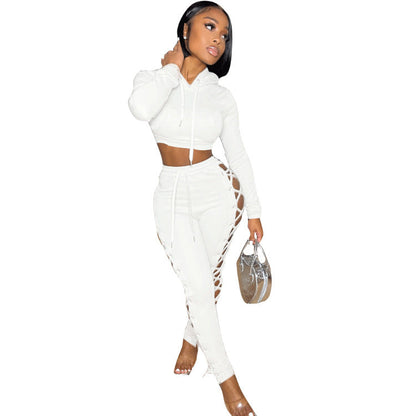 Women's Corns Solid Color Hollow Two-piece Set Suits