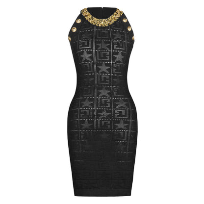 Summer Sleeveless Beaded Mid-length Knitted Dress Dresses
