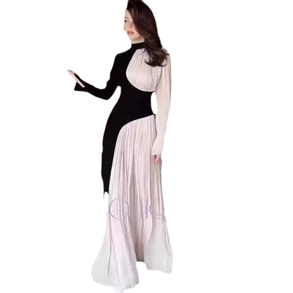 Neck Multicolor Long Sleeve Slim Fit Dresses