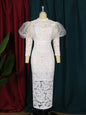 Women's Round Neck Lace Stitching High Waist Dresses