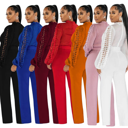 Women's Wear Belt Lace Cutout Solid Color Suits