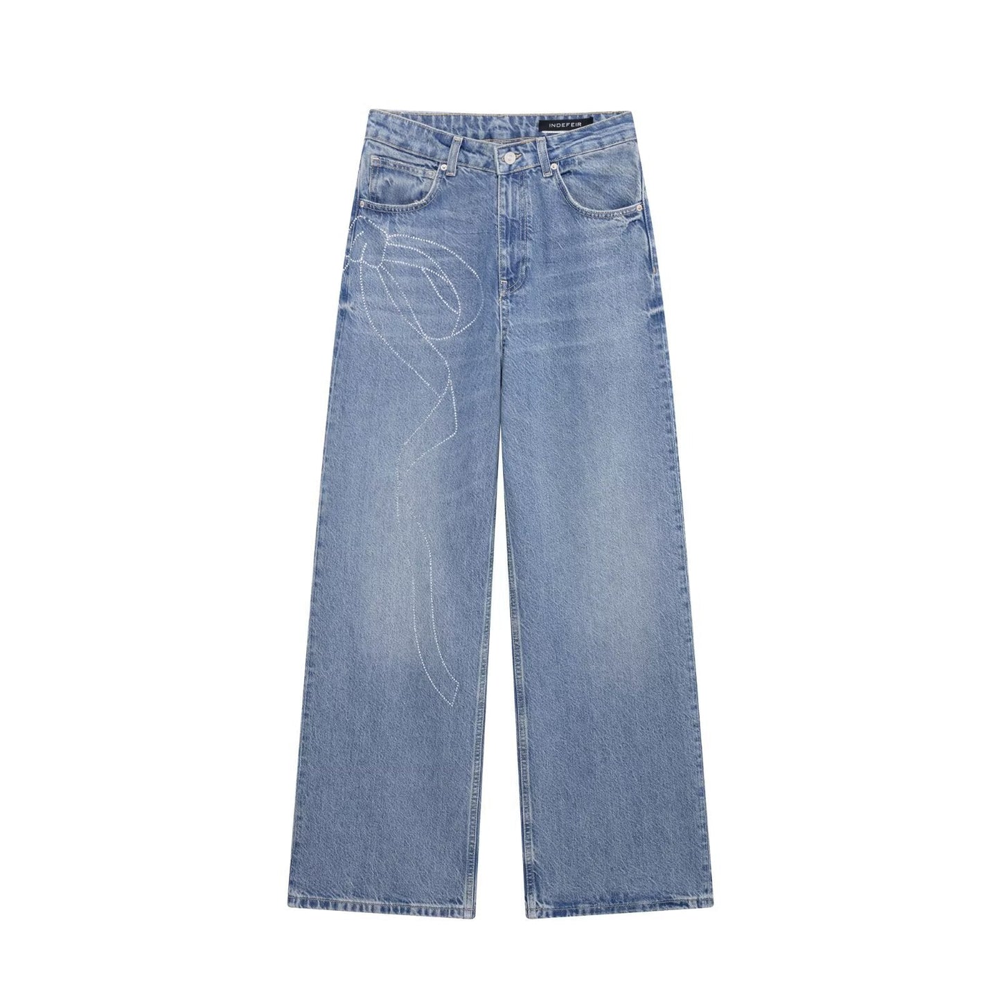 Women's Classy Rhinestone Denim High-waisted Trousers Suits
