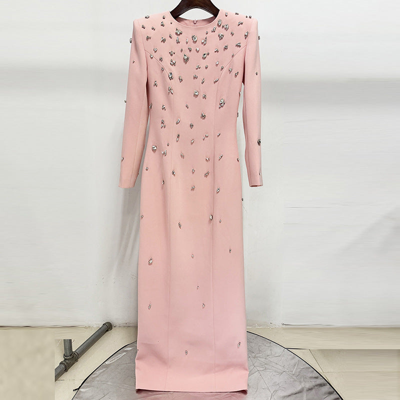 Elegant Beads Rhinestones Long Sleeve Dress Dresses