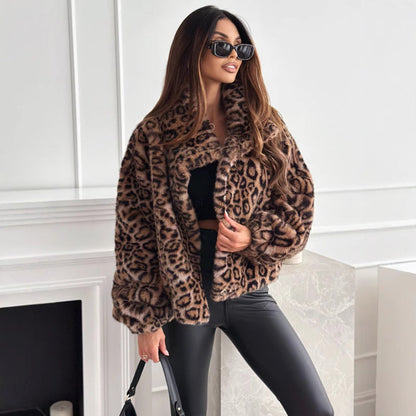Fashion Personality Fur Leopard Print Lapel Coats