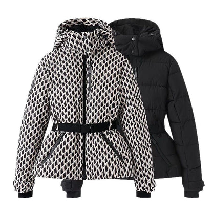 Women's Fashion Skiing Department Columns Cinched Hoodie Coats