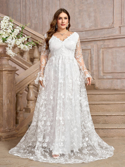 Women's Long Sleeve White Bridal Gown Formal Wedding Dresses
