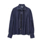 Women's Style Retro Lace Up Bow Design Blouses