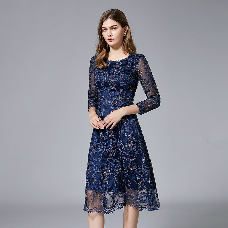Embroidered Mesh Dress French Style Western Dresses