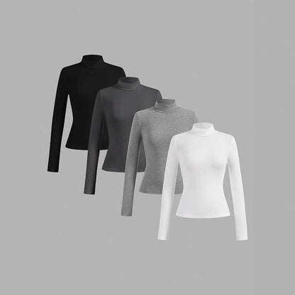Women's Solid Color Casual Set Turtleneck Long Blouses