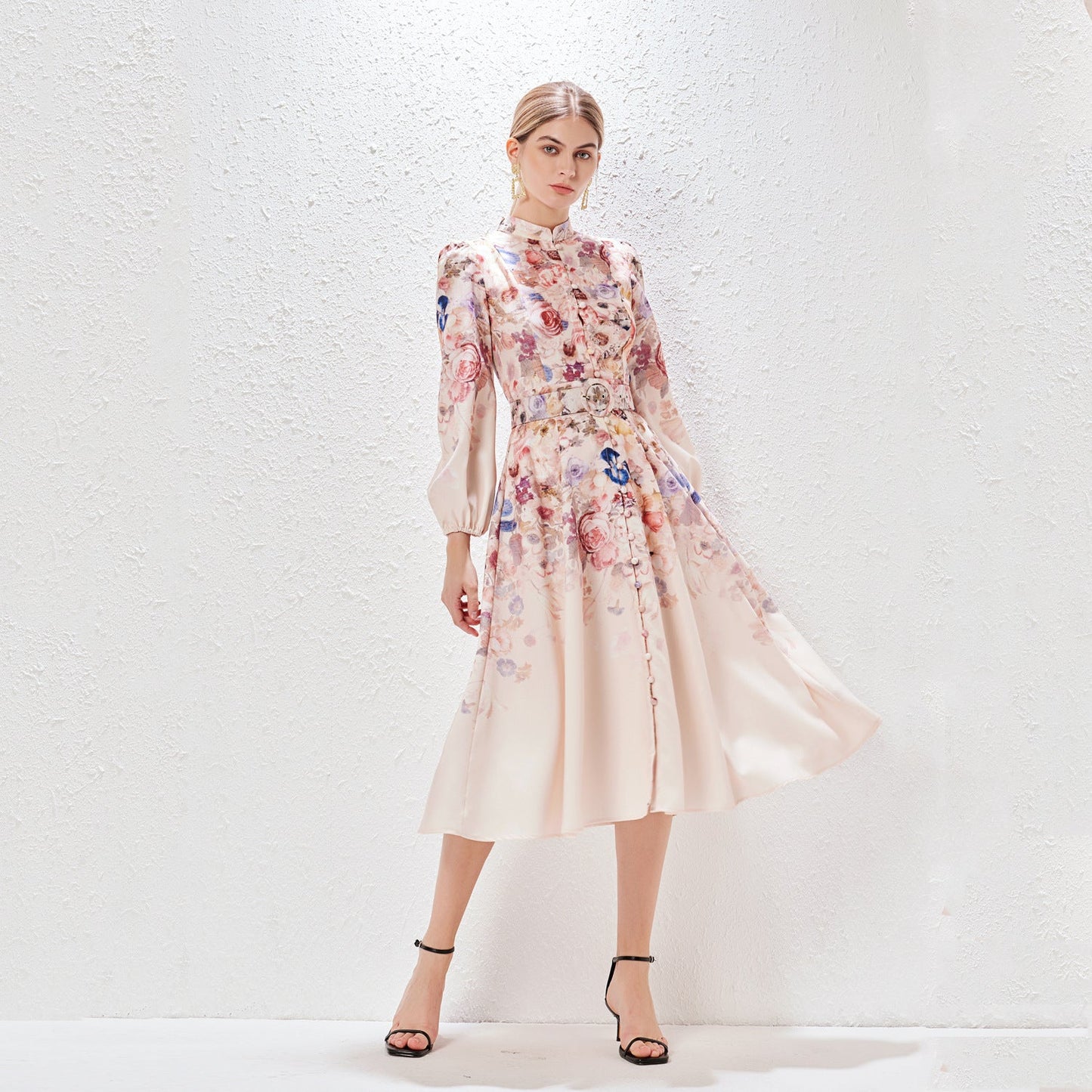 Women's Collar Single-breasted Positioning Printed Dress Pocket Temperament Dresses