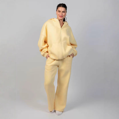Women's Spring Solid Color Hooded Long-sleeved Zipper Suits