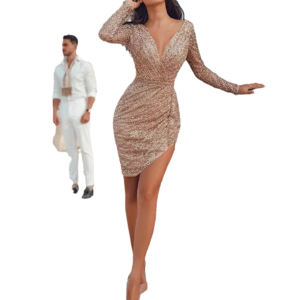 Women's Sexy Deep V Long Sleeve Slim Dresses