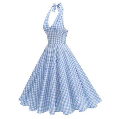 Women's Elastic Hepburn Style High Waist Halter Dresses