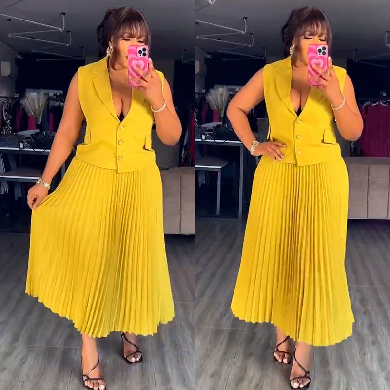 Women's Fashion Elegant Collar Single-breasted Pleated Suits