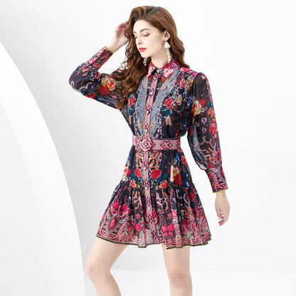 Edge Mini Retro Printed Dress Two-piece Dresses