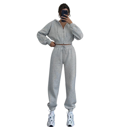Women's Hooded Zipper Waist Fashion Casual Exercise Suits