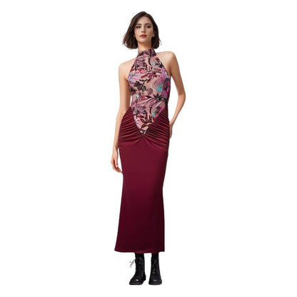 Halter Embroidered Stitching Ruffle Slim Fit Dresses