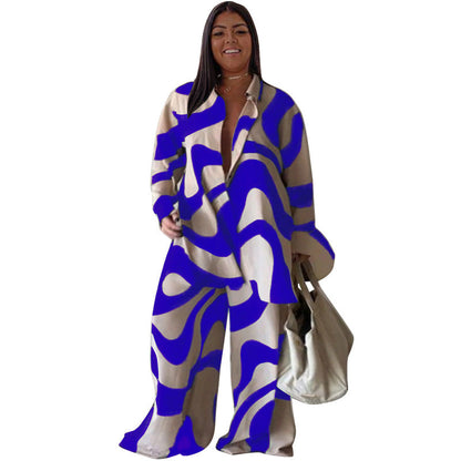 Women's Fashion Printed Loose Long Sleeves Shirt Suits