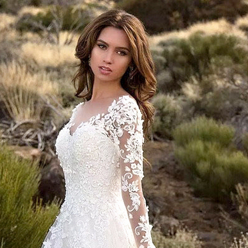 Women's Dress Long Sleeve Solid Color Lace Wedding Dresses
