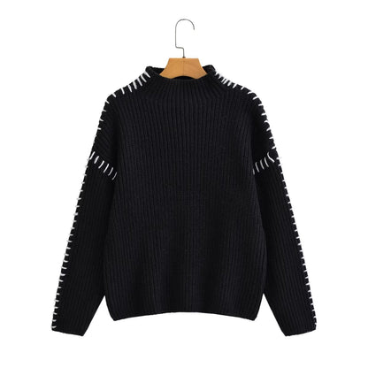 Women's Street Fashion High Collar Contrast Color Sweaters