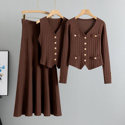 Women's Korean Style Three-piece Set Knitted Suits