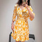 Women's Silhouette Floral Two-tone Rayon Printed Sleeve Dresses