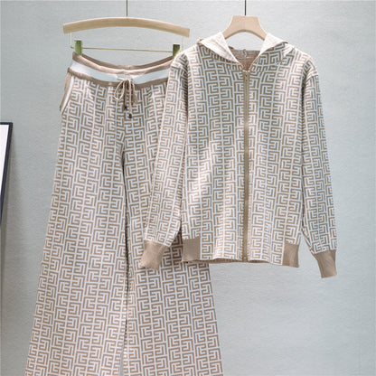 Women's Glamorous Slouchy Hooded Two-piece Knitted Suits