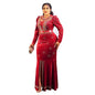 Women's Gold Veet Rhinestone Luxury Fishtail Long-sleeved Dress Long Dresses
