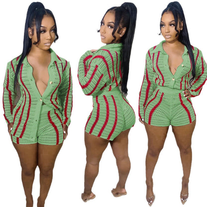 Slouchy High Lapel Button Stripe Two-piece Suits