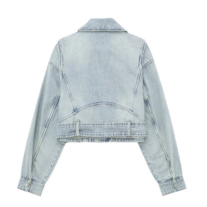 Women's Classic French Style Motorcycle Denim Coats