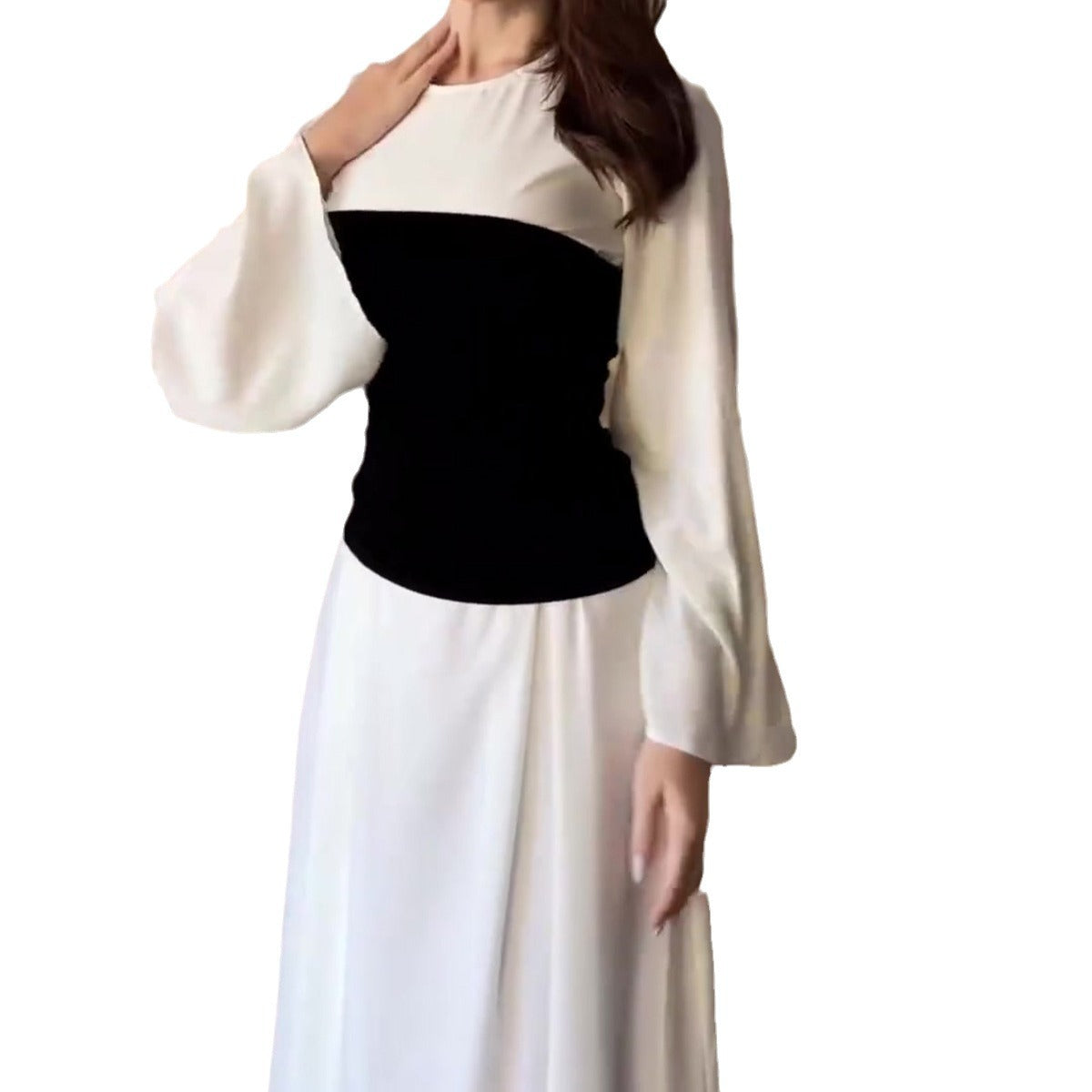 Women's Autumn Black White Stitching Design Tight Dresses
