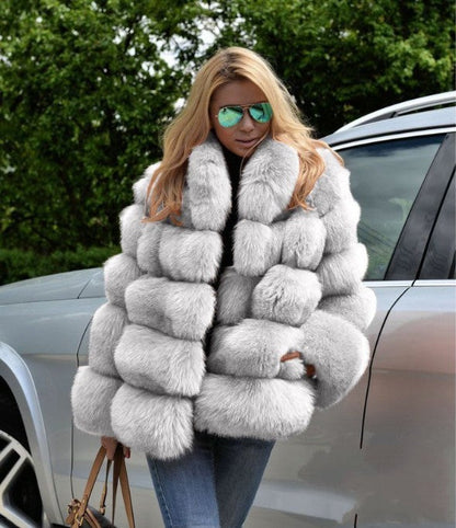 Women's Graceful Fur Imitation Fox Stitching Coats