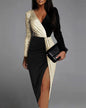 High Waist Pure Color Temperament Commute Mid-length Dresses