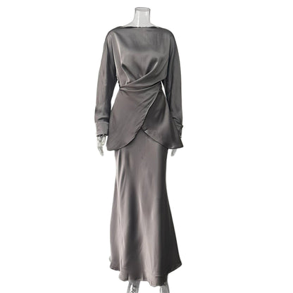 Women's Hot Elegant Graceful Satin Long-sleeved Two-piece Tops