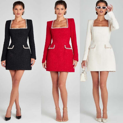 Women's Slim Fit Slimming Long-sleeved Beaded Classic Dresses