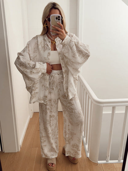 Women's Long Sleeve High Waist Straight Two-piece Fashion Temperament Suits