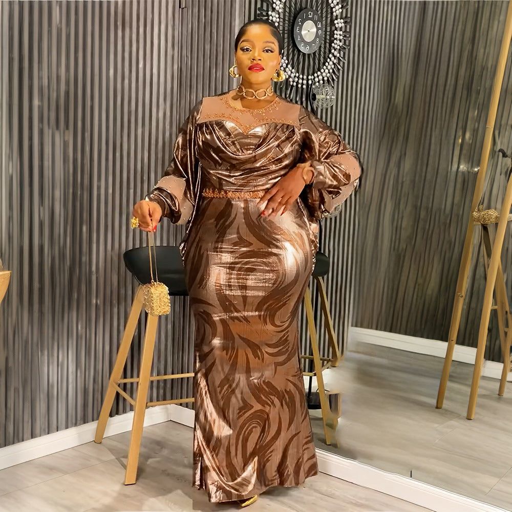 Women's Autumn African Rhinestone Print Dress Dresses