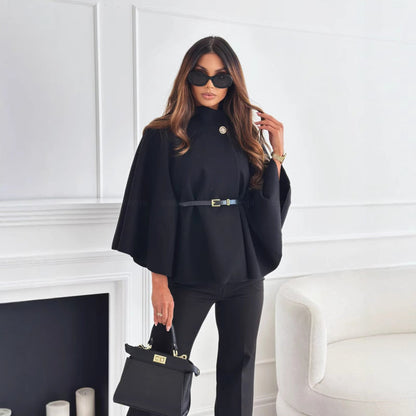 Solid Color Waist Tight Strap Woolen Coats