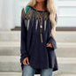 Women's Digital Printing Round Neck Long Sleeve Blouses