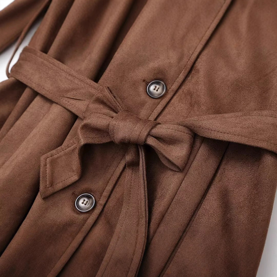 Women's Autumn Double-breasted Lapel With Belt Long Coats