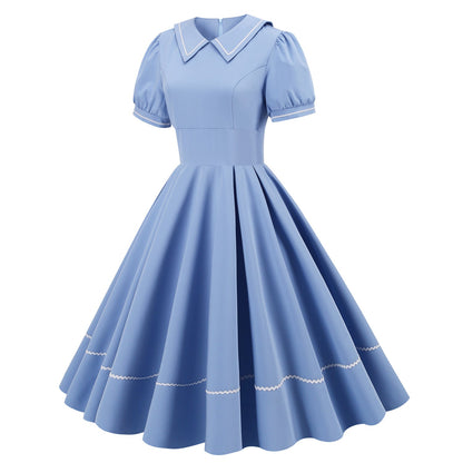Wave Ruffled Sleeves Slimming Mid-length Large Swing Dresses