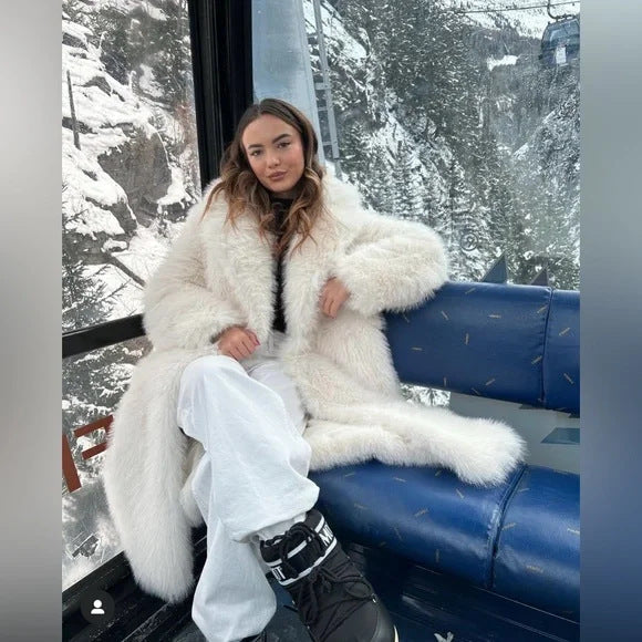 Women's Thickened Faux Fur White Lengthened Fluffy Coats