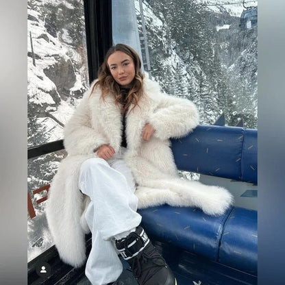 Women's Thickened Faux Fur White Lengthened Fluffy Coats