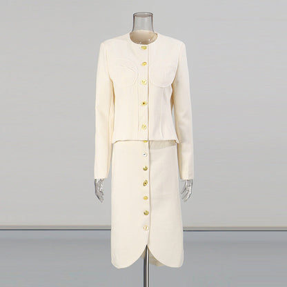 Temperament Waist Single-breasted Round Neck Solid Suits